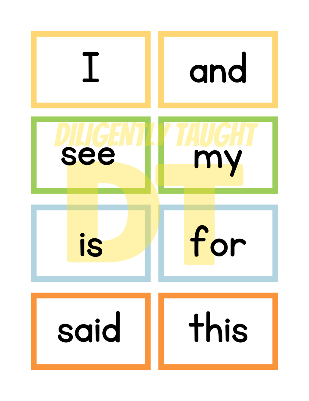 Kindergarten Sight Word Flashcards