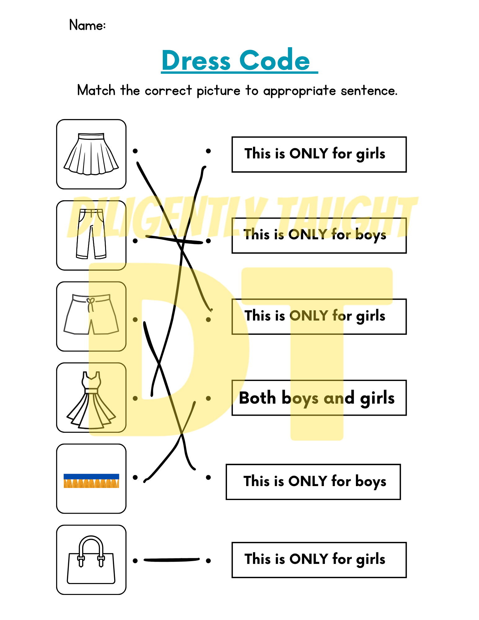Dress Code Matching Worksheet - DIGITAL ONLY