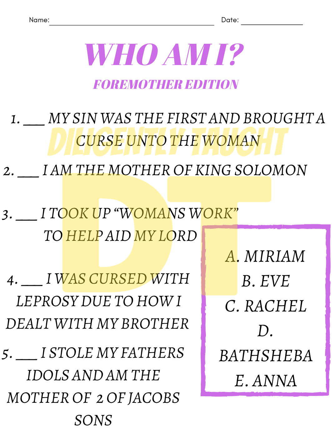 WHO AM I? Foremother and Forefather worksheets - DIGITAL ONLY